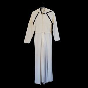 Joshua Tree Vintage Smart Unique Retro Cream Black Stretch Jumpsuit, Size Small